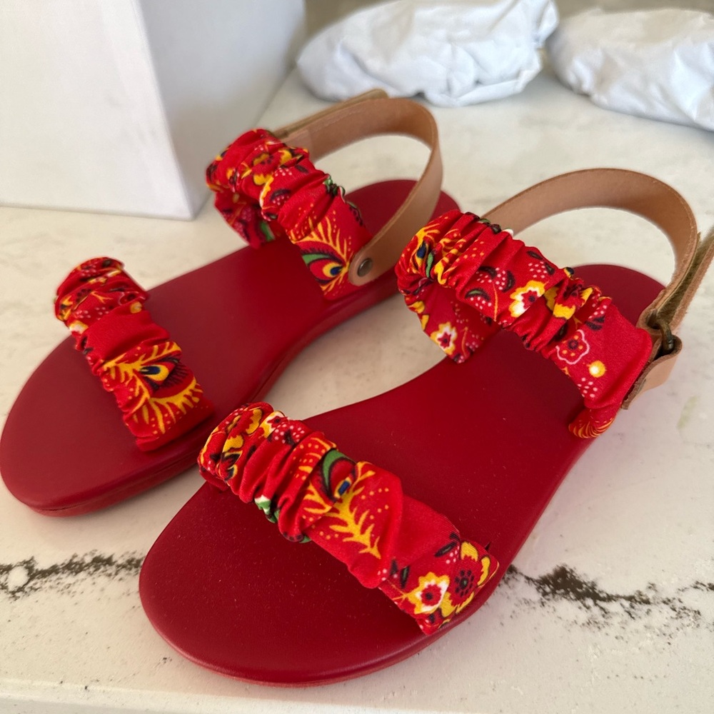 Ancient Greek Sandals Red Floral Women's Sandals